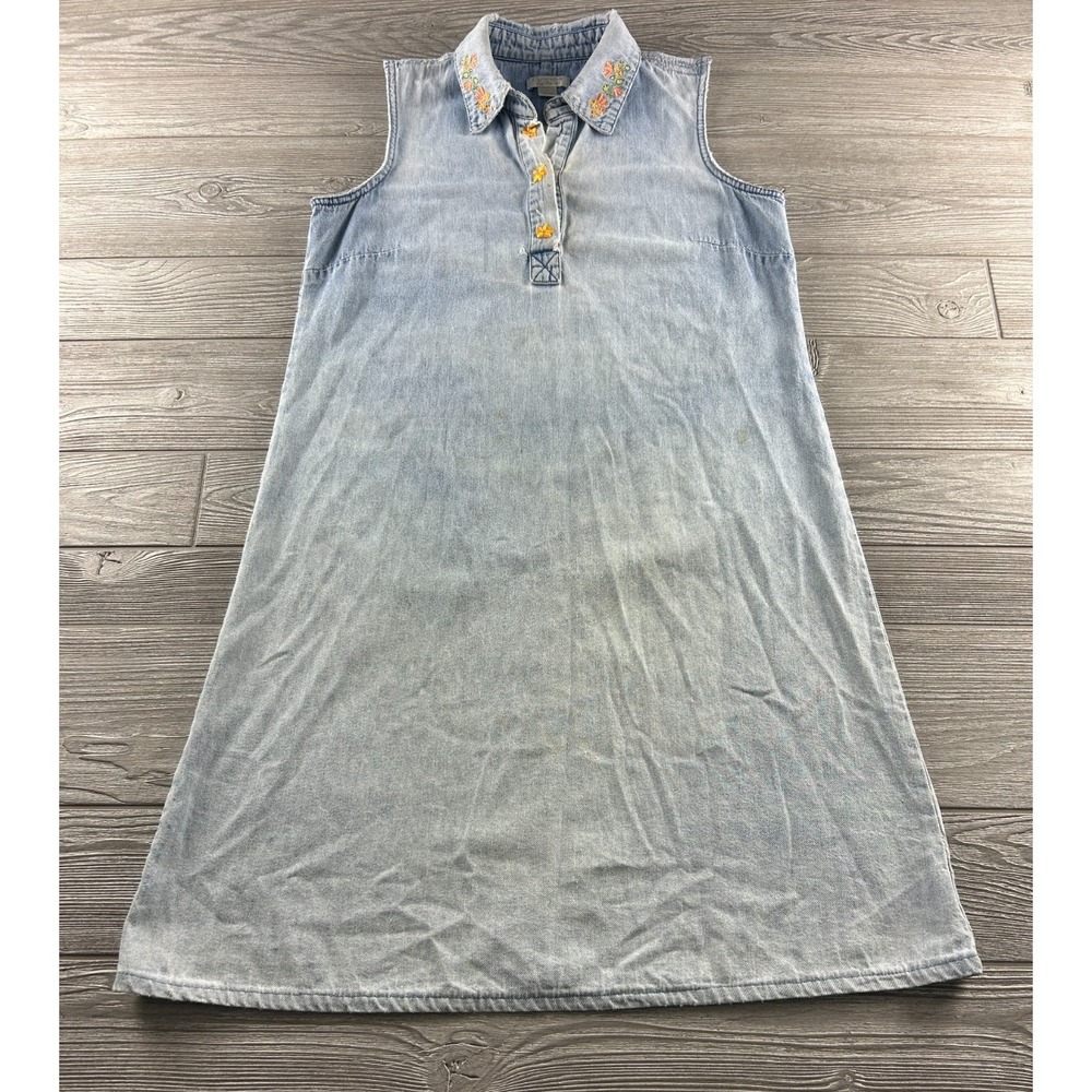 Vintage Christopher and Banks Women's Blue Denim Spring Floral Dress Size Large
